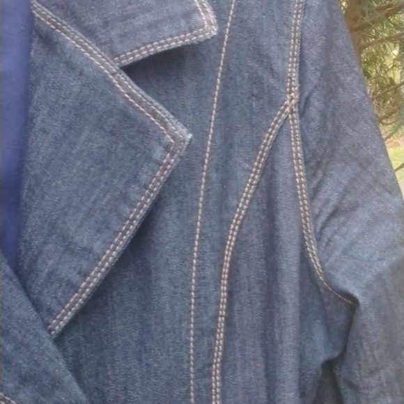 Joujou Womens Jean Jacket Blue Denim Double Breasted Collar Belted size Large - Picture 14 of 15